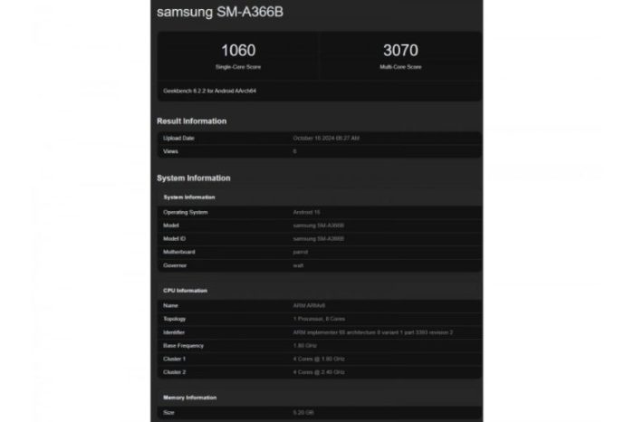 Galaxy A36 5G runs Geekbench, reveals processor, RAM and software details Apa prosesor samsung galaxy a36 5g