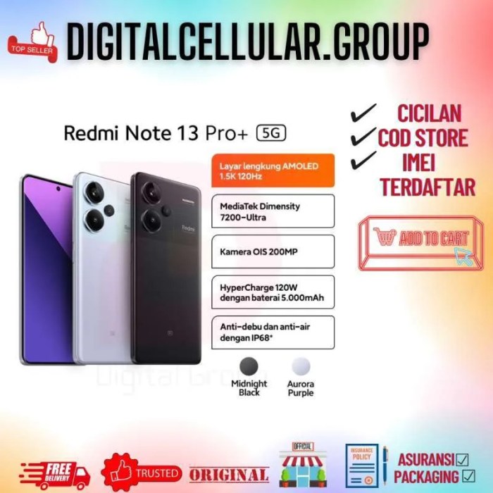 Jual Xiaomi Redmi Note 13 Pro+ 5G 12/512 GB - Midnight Black di Seller ... Hp redmi note 13 pro