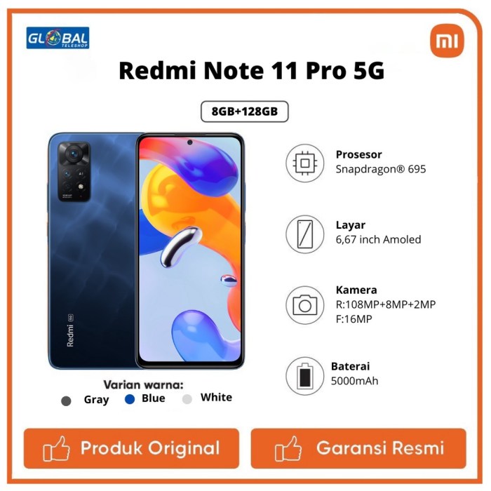 Jual Xiaomi Redmi Note 11 Pro 5G Smartphone 8/128GB Garansi Resmi ... Xiaomi note 11 pro