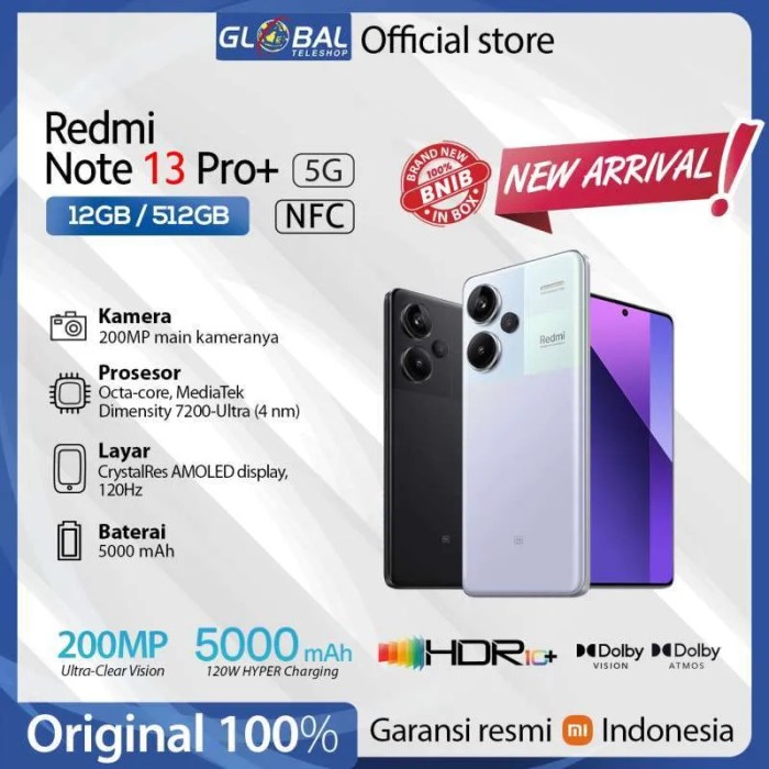 Jual Xiaomi Redmi Note 13 Pro Plus 5G 12/512GB Garansi Resmi - Black di ... Redmi note 13 pro+